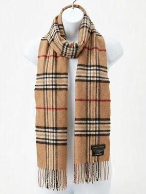[FLAWED!] Joseph Abboud 100% Cashmere Scarf Camel Plaid Made in Germany - Unisex